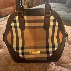 Plaid Handbag with Brown Accents